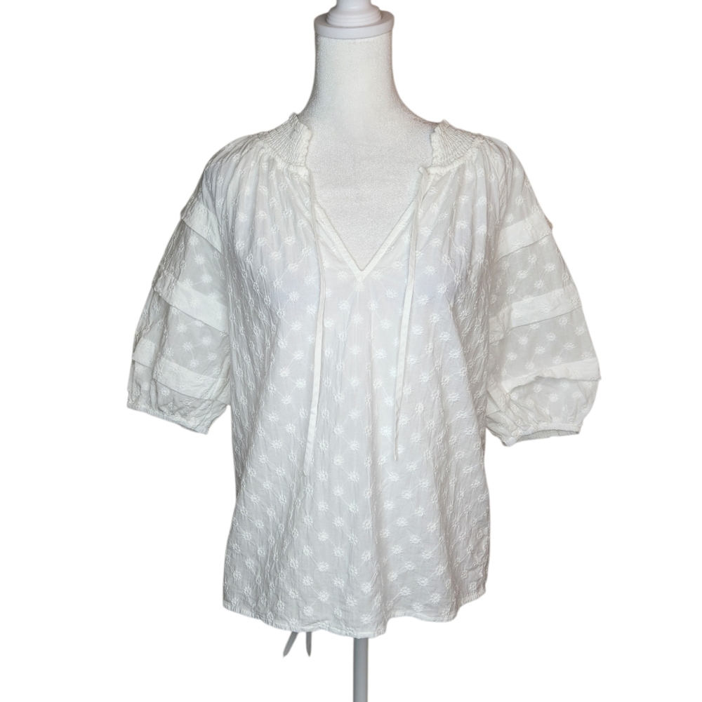 Rails Paris White Embroidered Daisies Peasant Top Size Small
